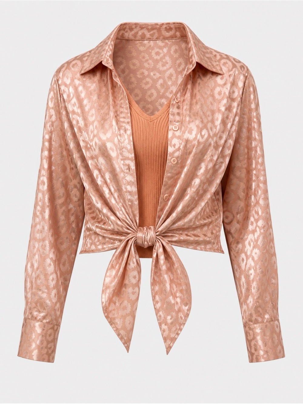 Gianni Bini Burnt Orange Knit Tank with Satin Leopard Shirt